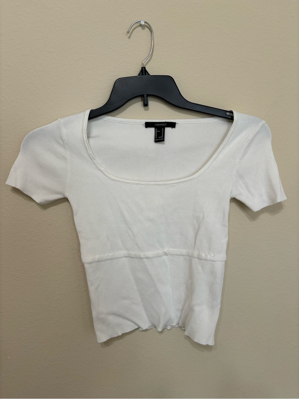 White Short Sleeve Square Neck Knit Top